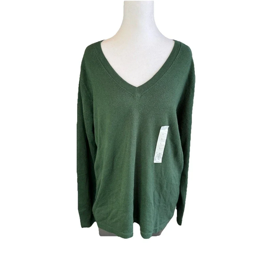 Croft & Barrow Sweater Large Green The Extra Soft V Neck Long Sleeve Womens NWT